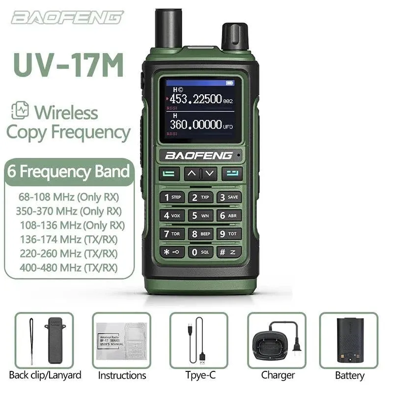 Baofeng UV-17M Air Band Walkie Talkie 999CH NOAA Full Band Type-C Charger Wireless Copy Frequency Long Range UV 5R Two Way Radio