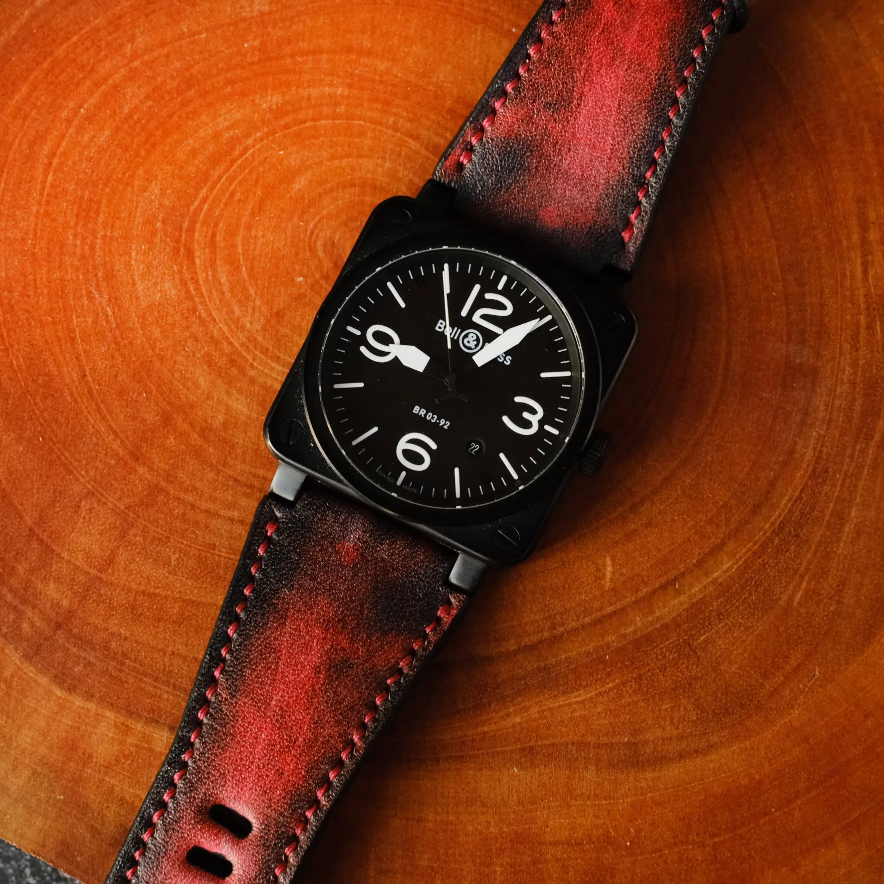 Bell & Ross Red Handmade Leather Straps for BR 01 BR 03 br 02 BR S br -X1