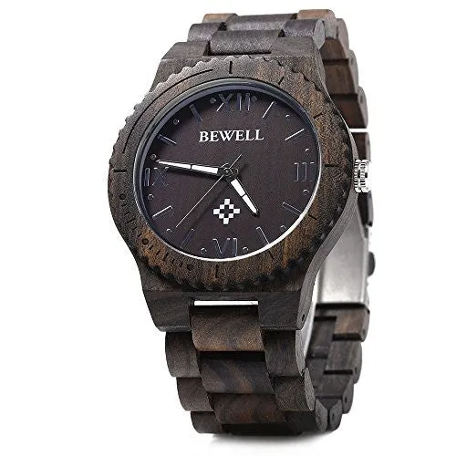 Bewell ZS - W065A Wood Men Quartz Watch Roman Numeral Scales (EBONY WOOD)