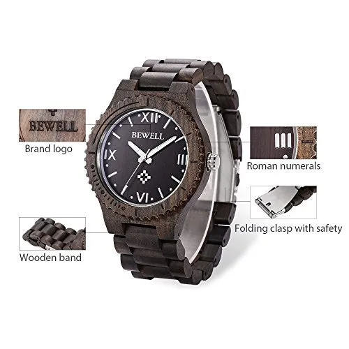 Bewell ZS - W065A Wood Men Quartz Watch Roman Numeral Scales (EBONY WOOD)