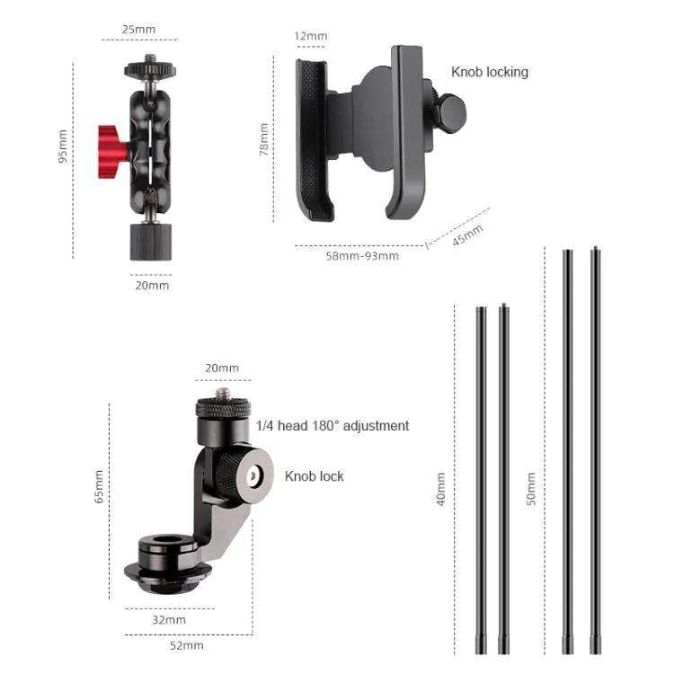 Bicycle Handlebar Holder Pea Clip Phone Clamp 40cm Rod Set