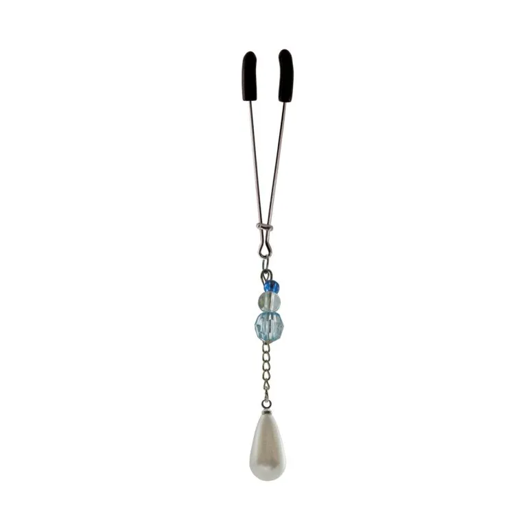 BIJOUX DE CLI TWEEZER W/ PEARL ON CHAIN & BLUE BEADS