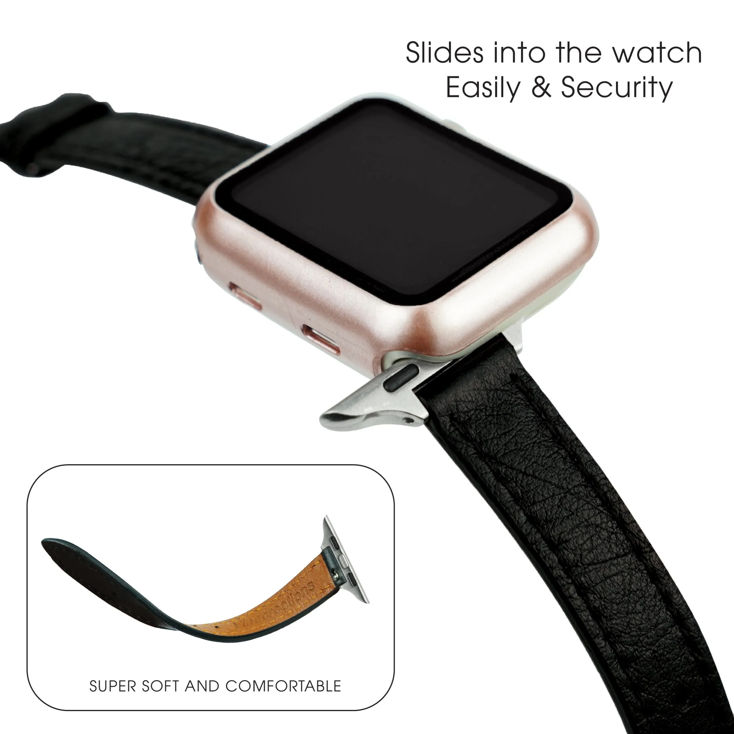 Black Flat Ostrich Leather Band Compatible Apple Watch Iwatch 38mm Screen Protector Case Silver Adapter Replacement Strap For Smartwatch Series 1 2 3 Leather Handmade AW-181S-W-38MM