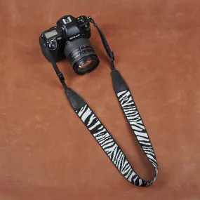 Black White Stripe Cotton Strap Leather DSLR Camera Strap 8263