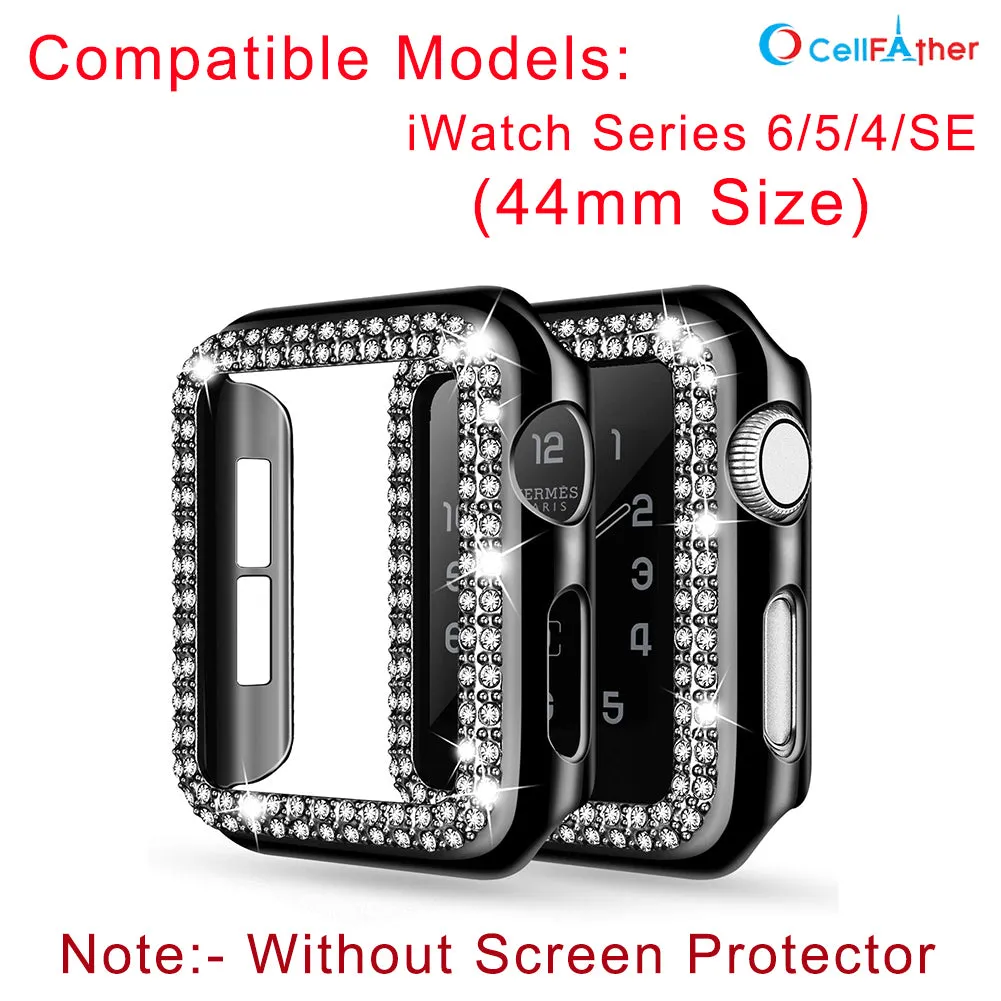 Bling Diamond Hard PC Case Cover For Apple watch 45mm-Black