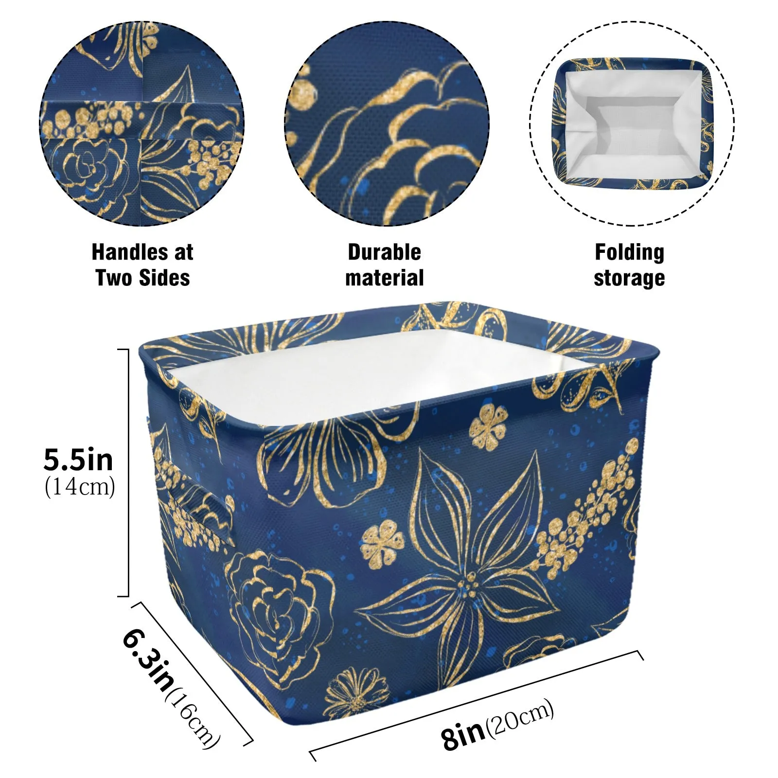 Blue & Gold Fabric Storage Basket