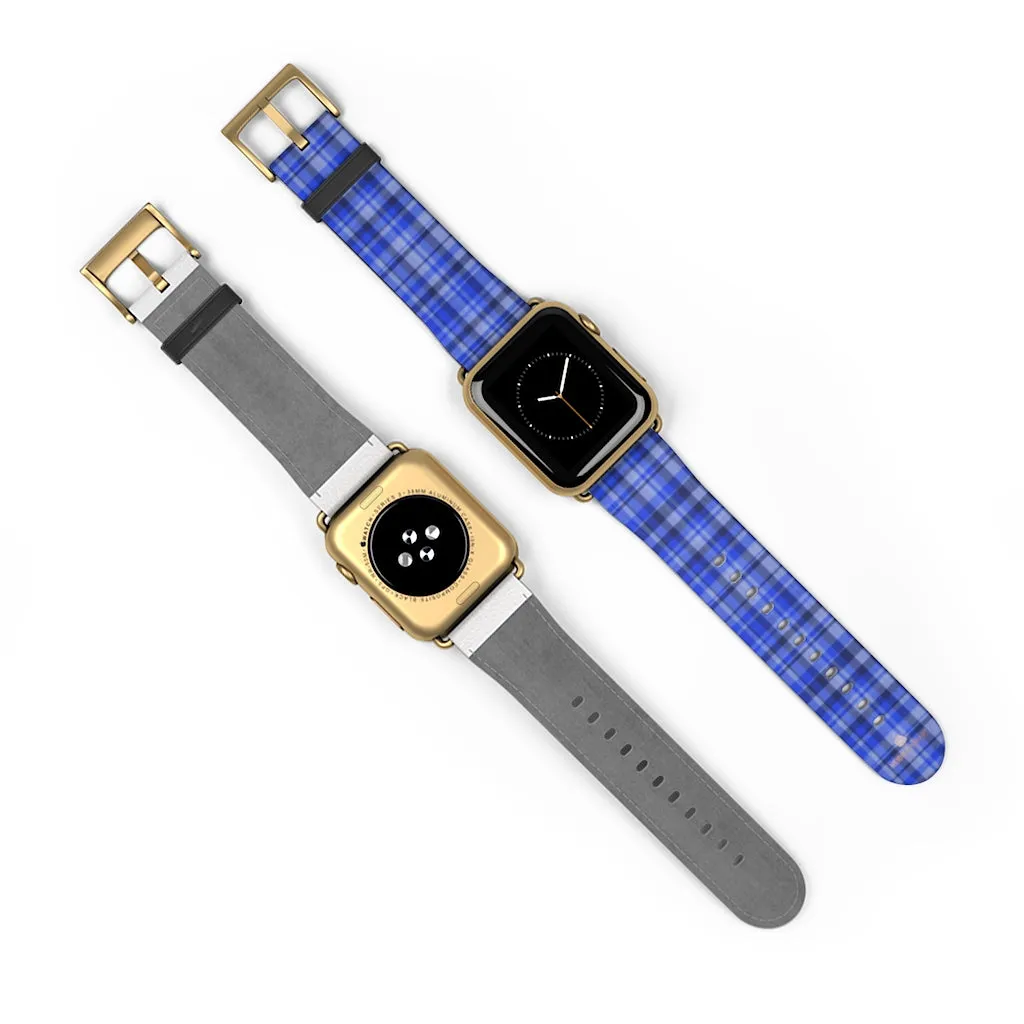 Blue Plaid Apple Watch Band, Scottish Tartan Print 38mm/42mm Watch Band- Made in USA