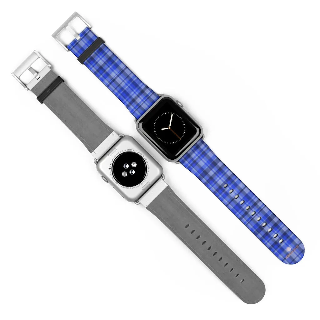 Blue Plaid Apple Watch Band, Scottish Tartan Print 38mm/42mm Watch Band- Made in USA