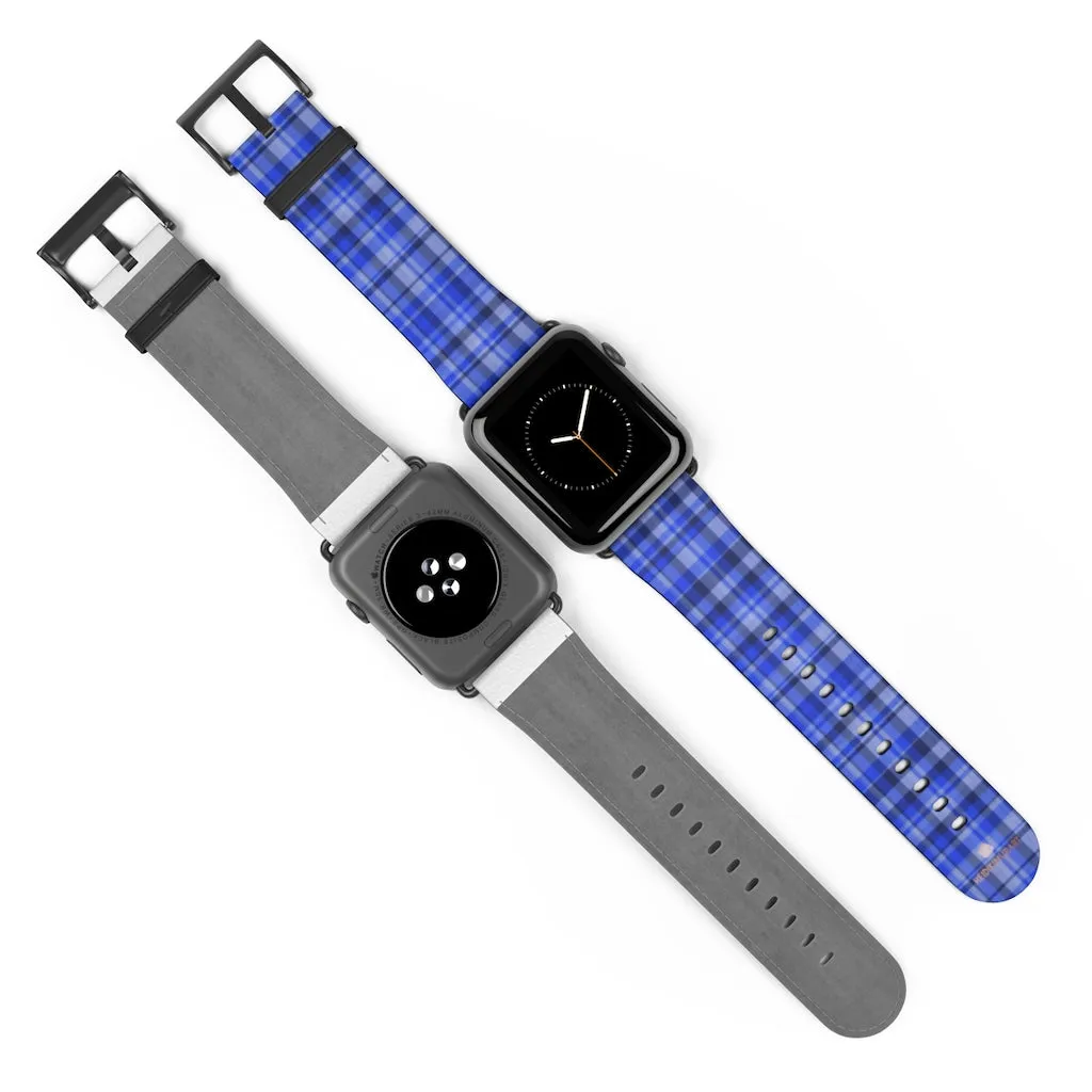 Blue Plaid Apple Watch Band, Scottish Tartan Print 38mm/42mm Watch Band- Made in USA