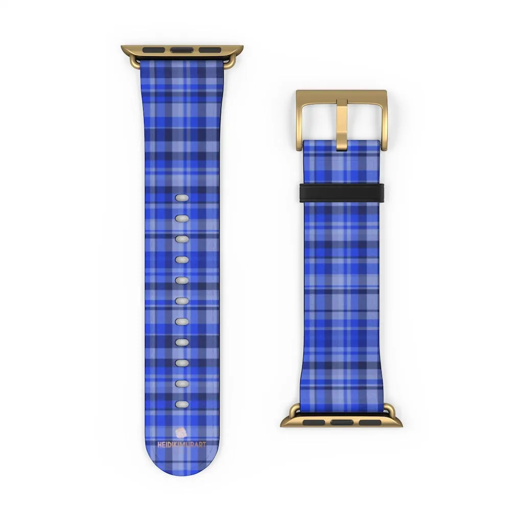 Blue Plaid Apple Watch Band, Scottish Tartan Print 38mm/42mm Watch Band- Made in USA