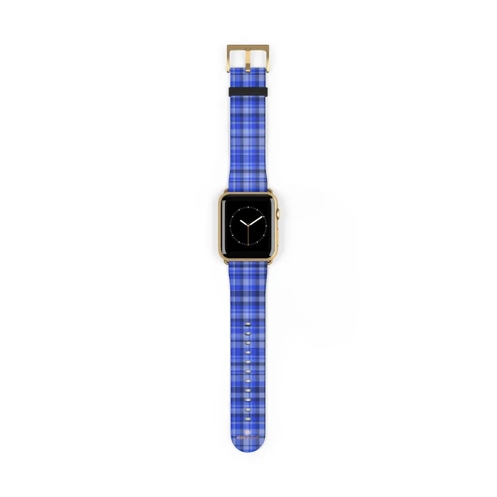 Blue Plaid Apple Watch Band, Scottish Tartan Print 38mm/42mm Watch Band- Made in USA