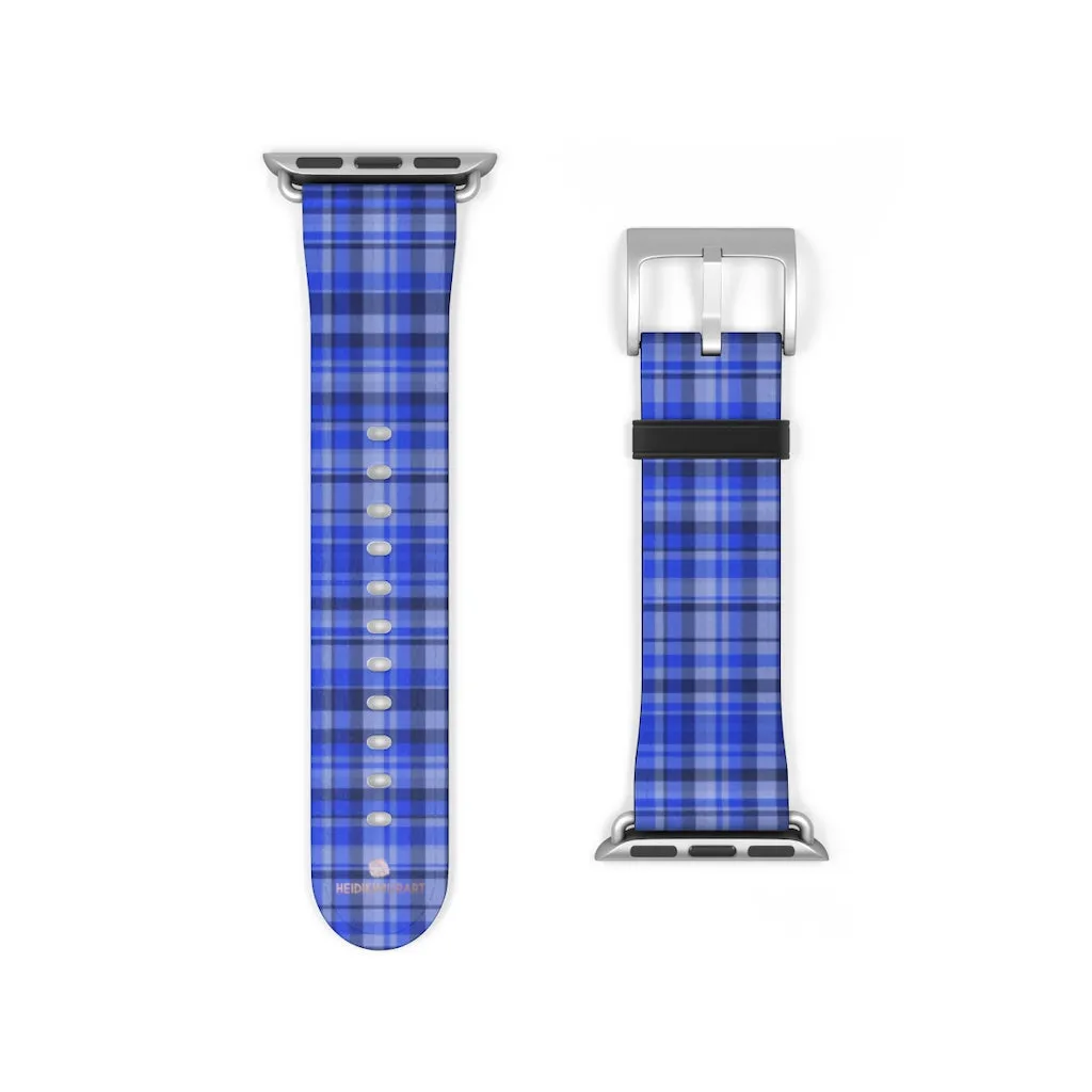 Blue Plaid Apple Watch Band, Scottish Tartan Print 38mm/42mm Watch Band- Made in USA