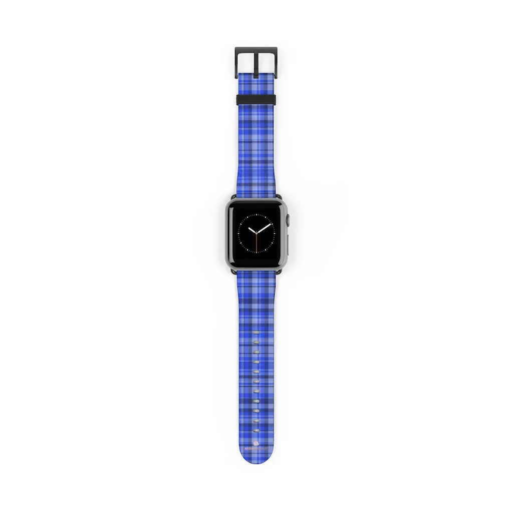 Blue Plaid Apple Watch Band, Scottish Tartan Print 38mm/42mm Watch Band- Made in USA