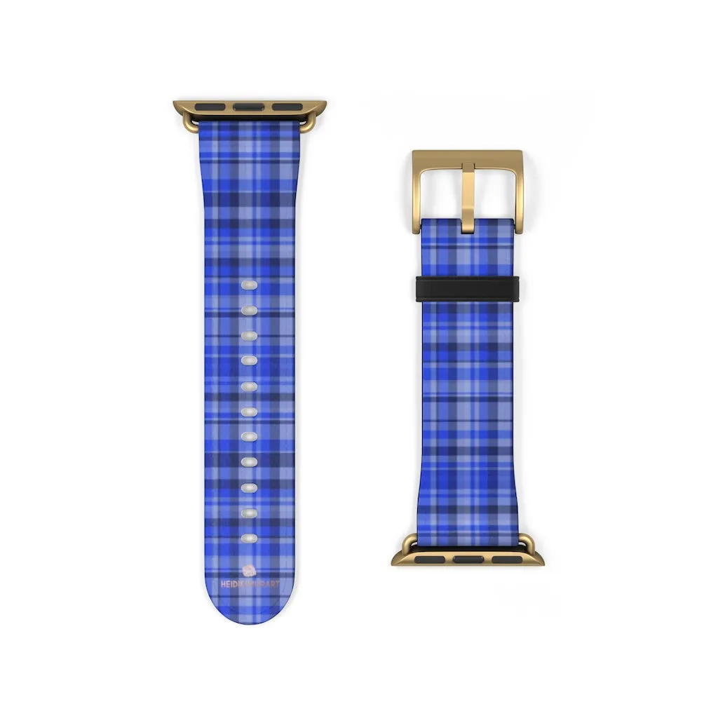 Blue Plaid Apple Watch Band, Scottish Tartan Print 38mm/42mm Watch Band- Made in USA