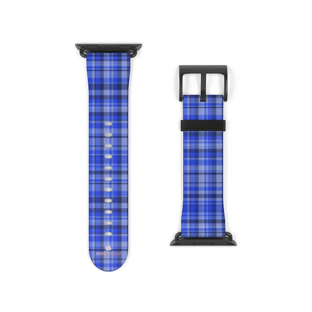 Blue Plaid Apple Watch Band, Scottish Tartan Print 38mm/42mm Watch Band- Made in USA