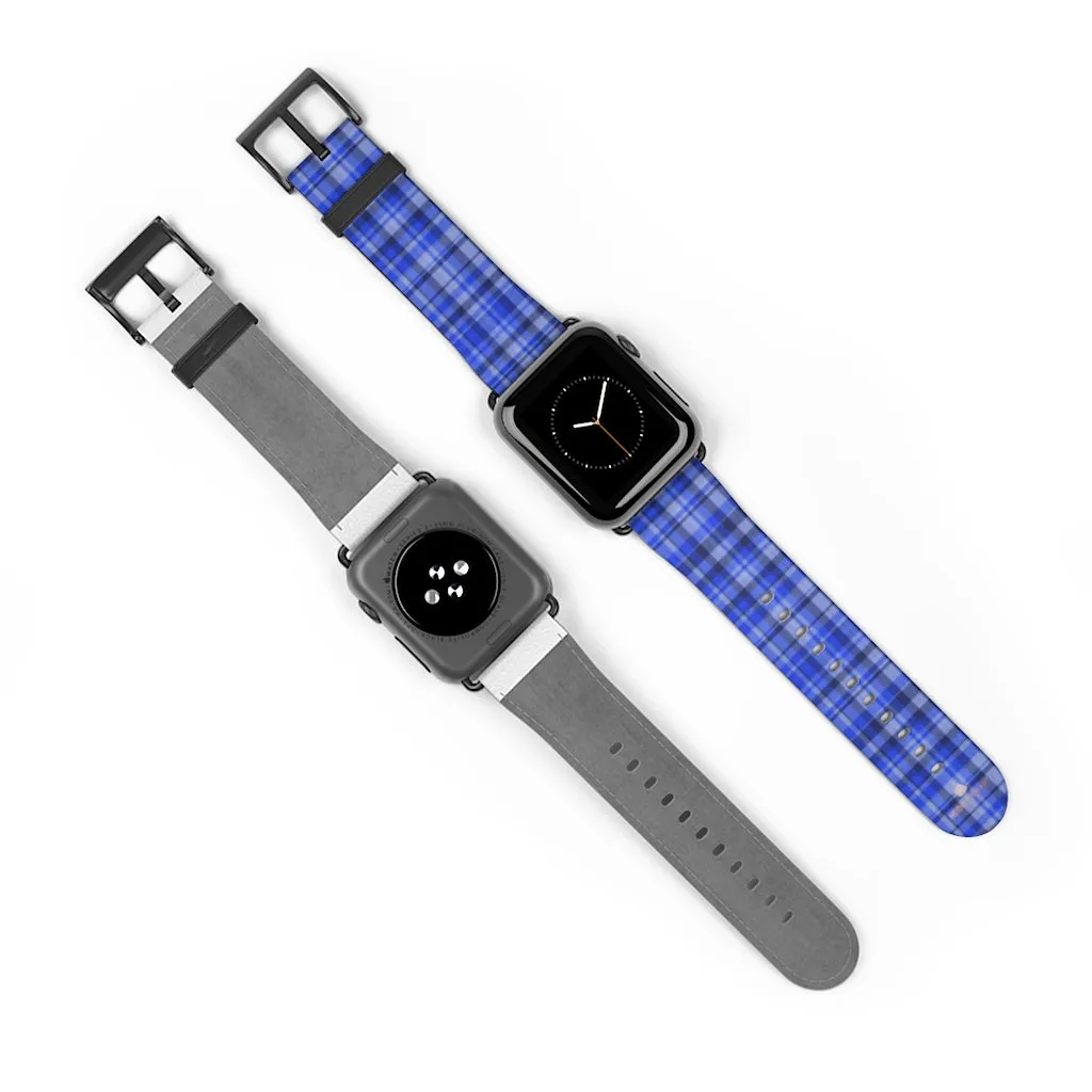 Blue Plaid Apple Watch Band, Scottish Tartan Print 38mm/42mm Watch Band- Made in USA