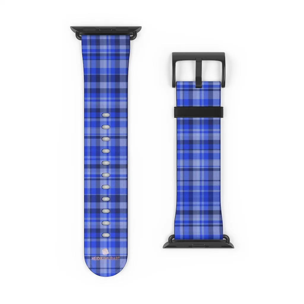 Blue Plaid Apple Watch Band, Scottish Tartan Print 38mm/42mm Watch Band- Made in USA