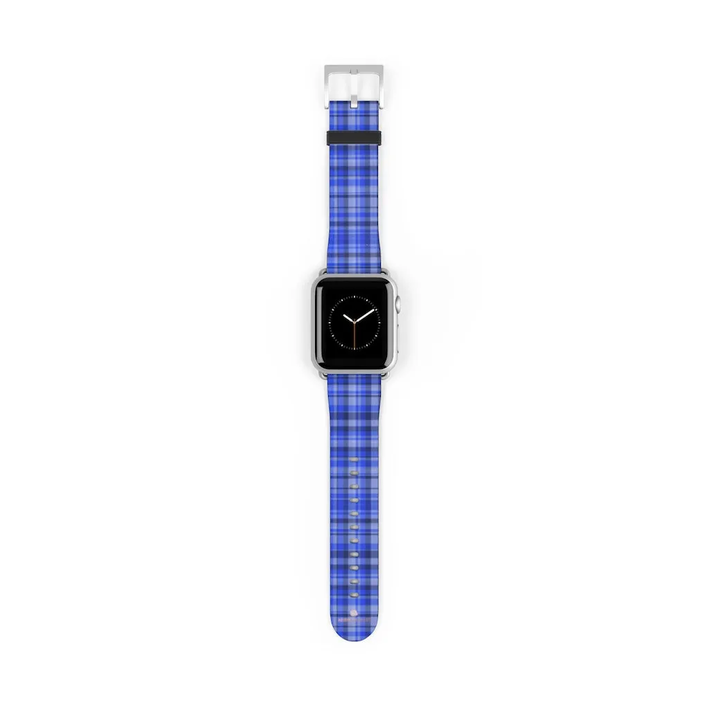 Blue Plaid Apple Watch Band, Scottish Tartan Print 38mm/42mm Watch Band- Made in USA