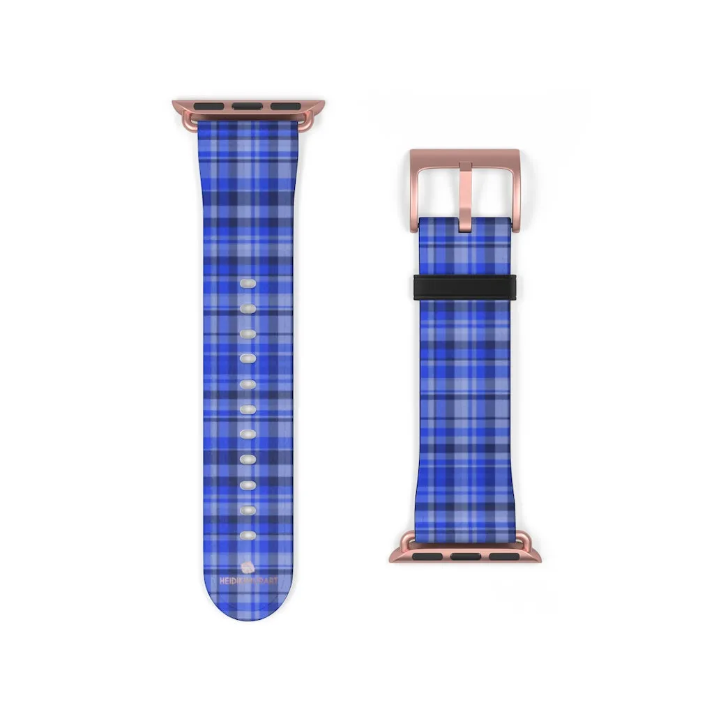 Blue Plaid Apple Watch Band, Scottish Tartan Print 38mm/42mm Watch Band- Made in USA