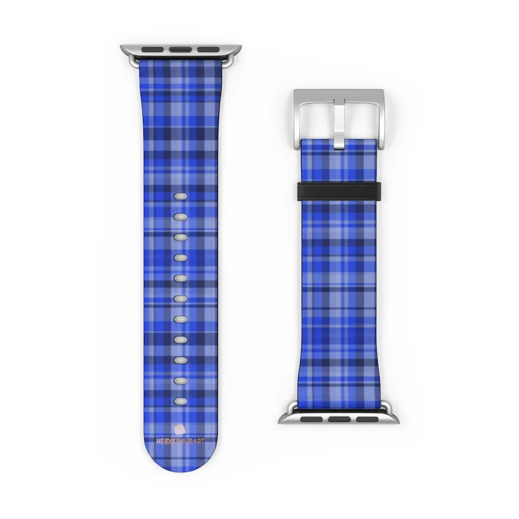 Blue Plaid Apple Watch Band, Scottish Tartan Print 38mm/42mm Watch Band- Made in USA