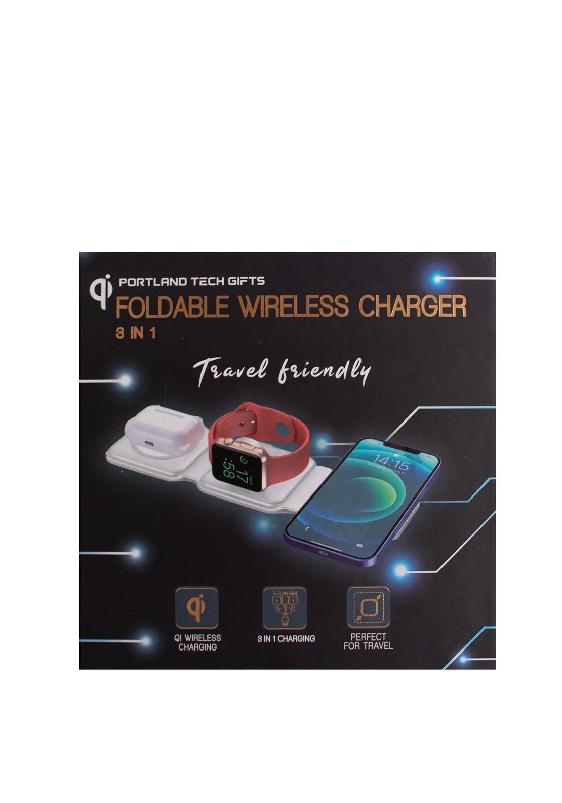 Brandwell 3 in 1 Foldable Wireless Charger, Black