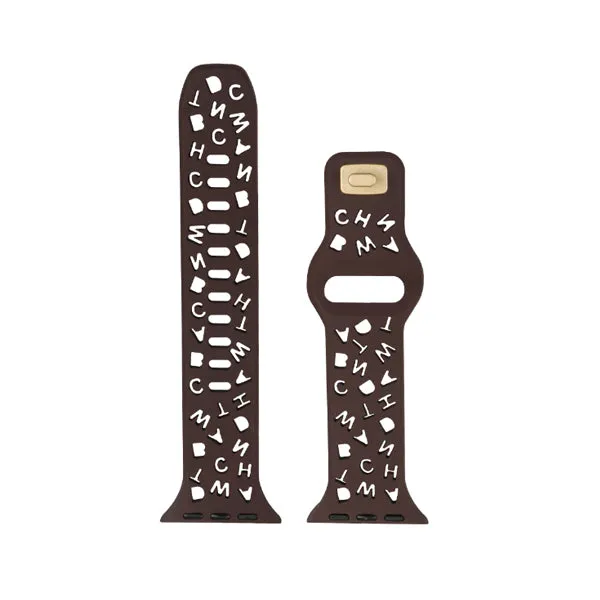 Brown Alphabet Pattern Silicone Apple Watch Band 棕色英文字母圖案矽膠 Apple 錶帶 KCWATCH1230