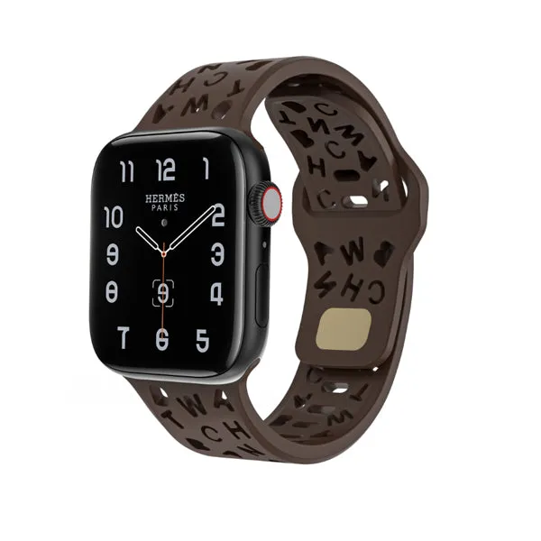 Brown Alphabet Pattern Silicone Apple Watch Band 棕色英文字母圖案矽膠 Apple 錶帶 KCWATCH1230