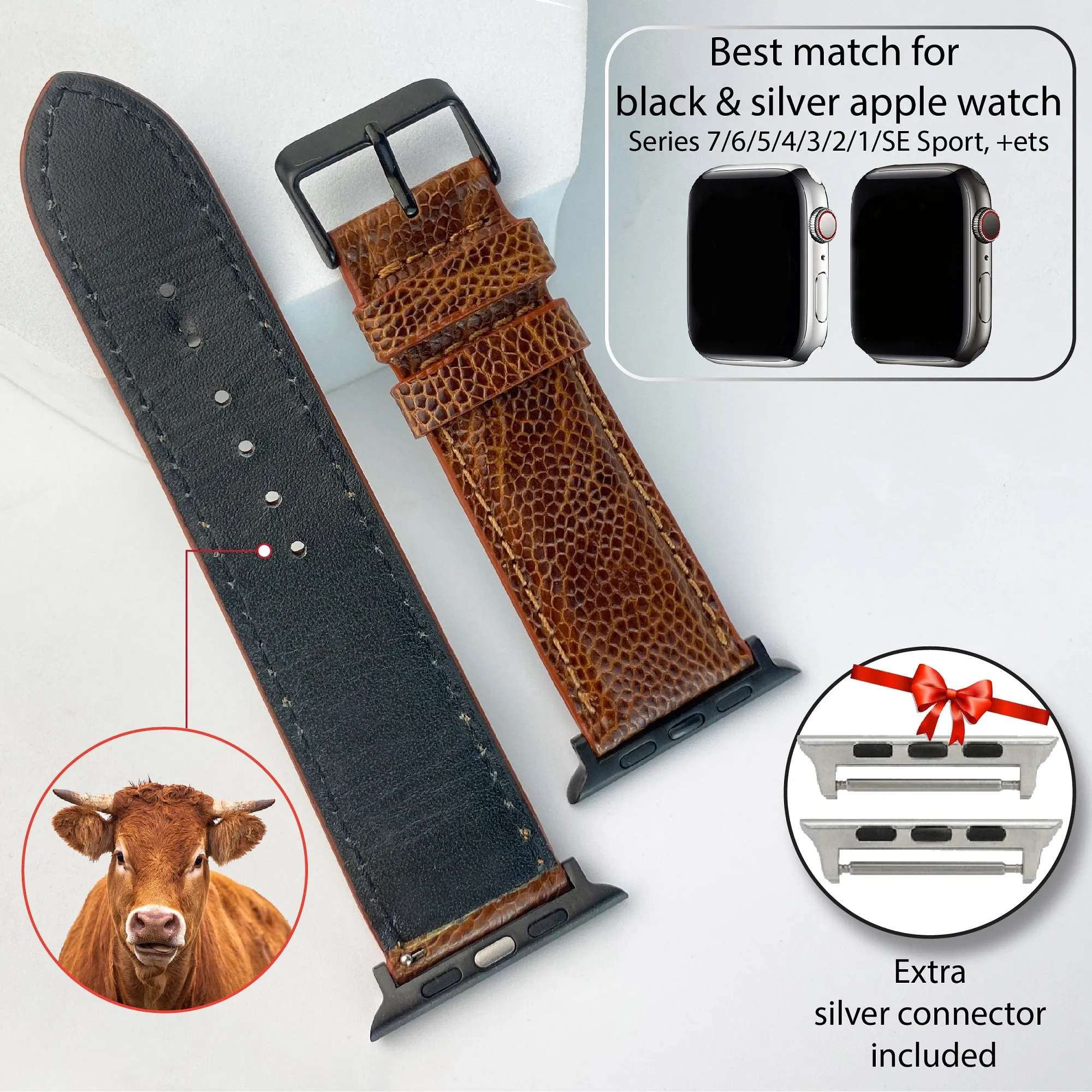 Brown Ostrich Leather Strap for Apple Watch Ultra Series 8 7 6 5 4 3 SE | AW-71