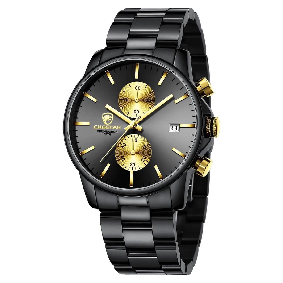 CHEETAH CH1604 ARISTO S5 - Black Steel Band Gold-Tone Face Chronograph Watch