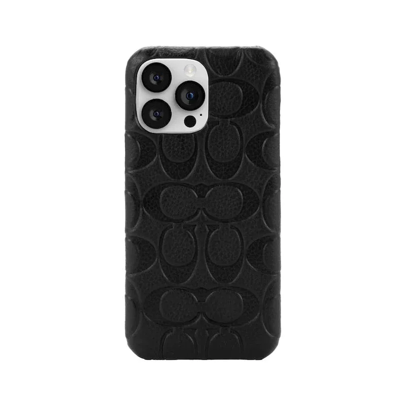 Coach Leather Slim Wrap Case Black Emboss Signature C Pebbled for iPhone 14 Series