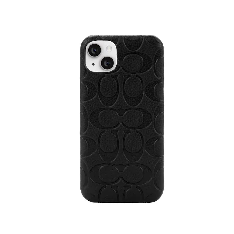 Coach Leather Slim Wrap Case Black Emboss Signature C Pebbled for iPhone 14 Series