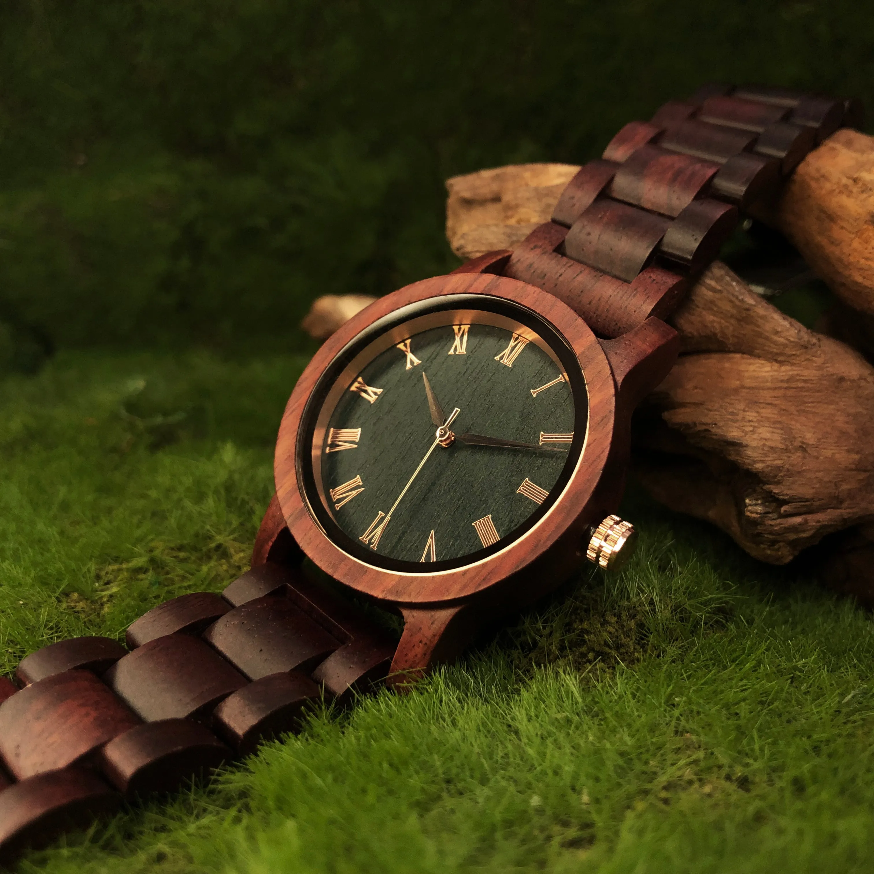 Colorado - Red Sandalwood Green Face Lady Watch