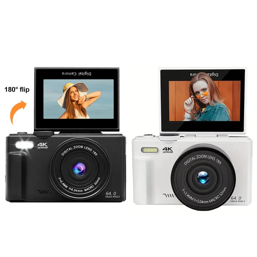 Compact Digital Camera with 64MP 180° Flip Screen Design