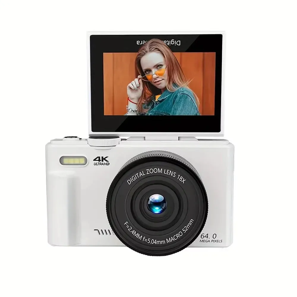 Compact Digital Camera with 64MP 180° Flip Screen Design