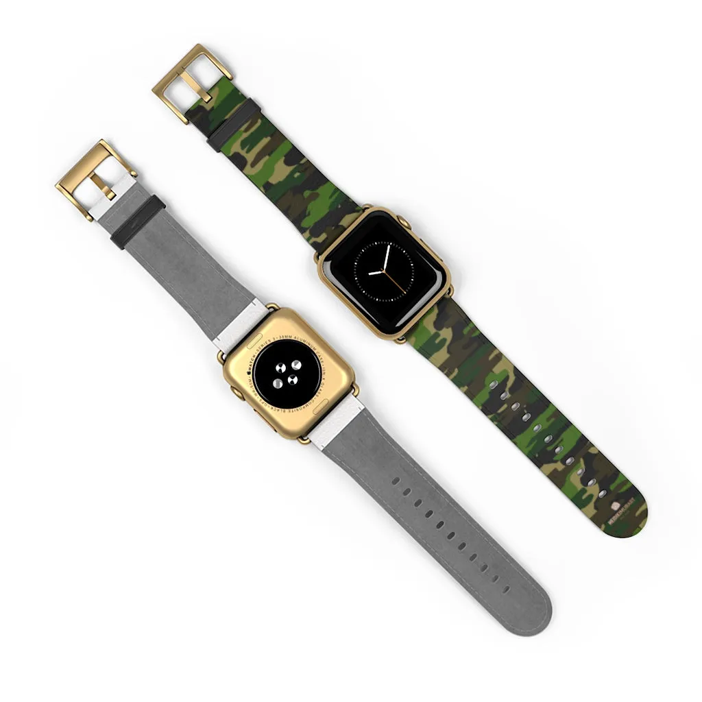 Dark Green Classic Camo Print 38mm/42mm Watch Band For Apple Watch- Made in USA