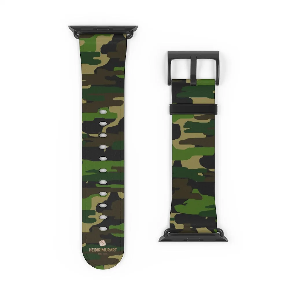 Dark Green Classic Camo Print 38mm/42mm Watch Band For Apple Watch- Made in USA