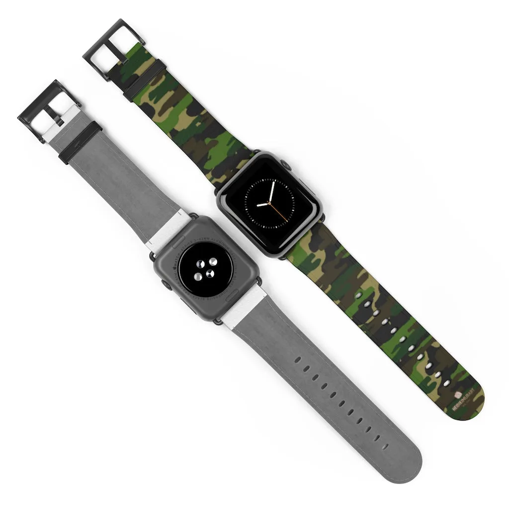 Dark Green Classic Camo Print 38mm/42mm Watch Band For Apple Watch- Made in USA