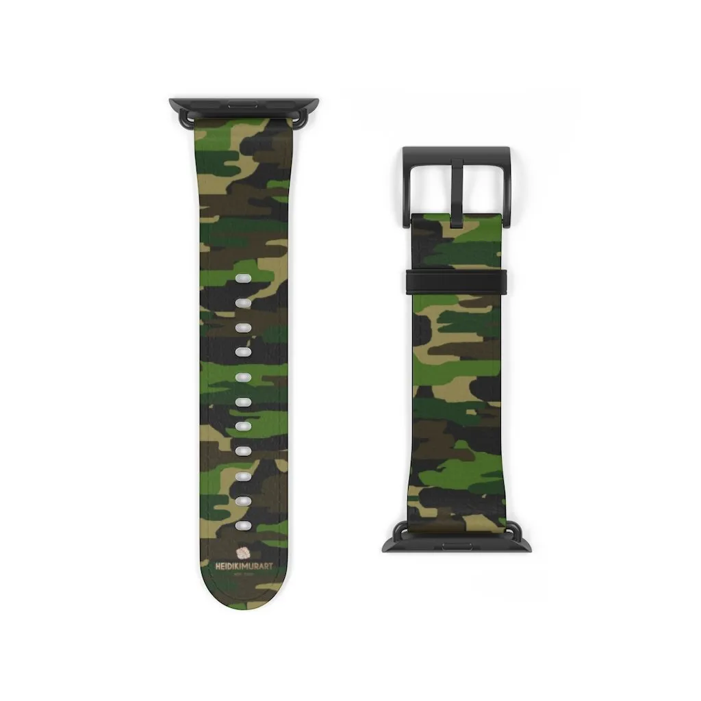 Dark Green Classic Camo Print 38mm/42mm Watch Band For Apple Watch- Made in USA