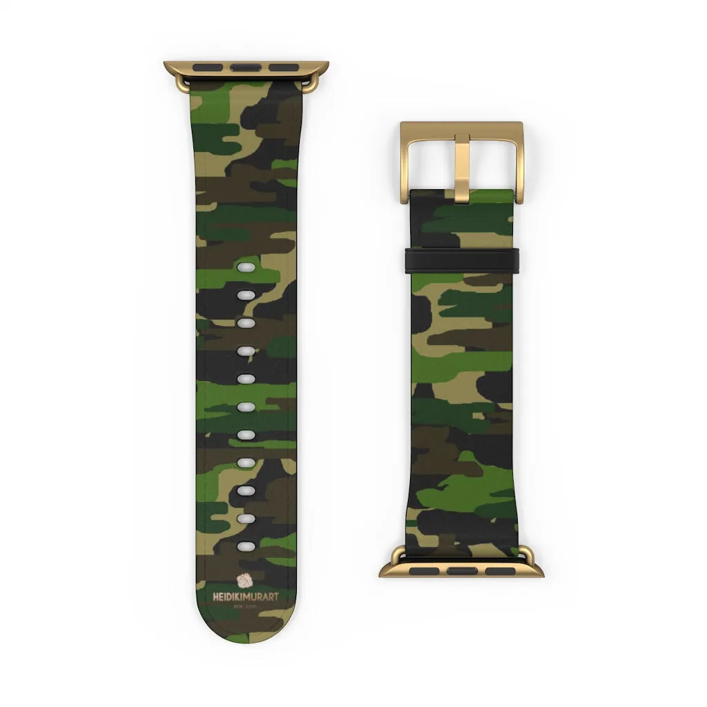 Dark Green Classic Camo Print 38mm/42mm Watch Band For Apple Watch- Made in USA