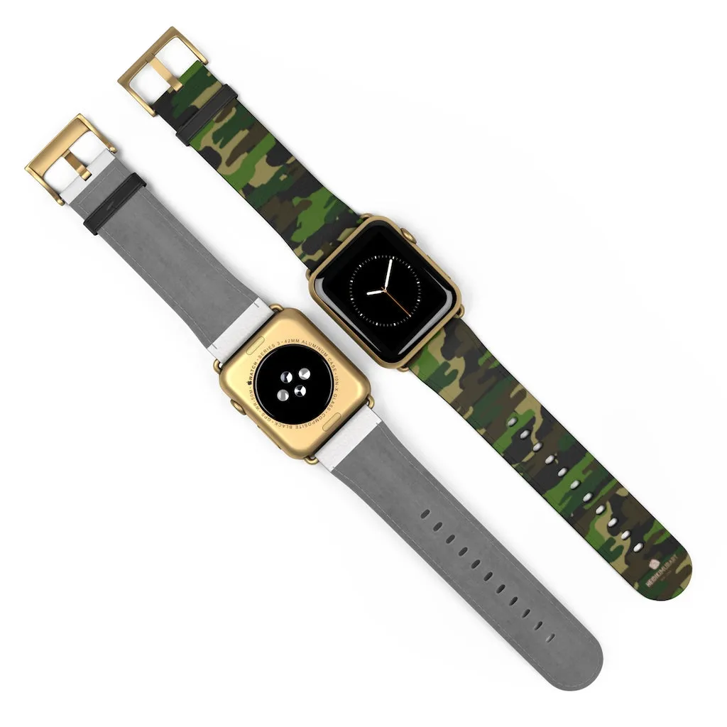 Dark Green Classic Camo Print 38mm/42mm Watch Band For Apple Watch- Made in USA