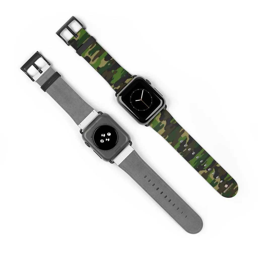 Dark Green Classic Camo Print 38mm/42mm Watch Band For Apple Watch- Made in USA