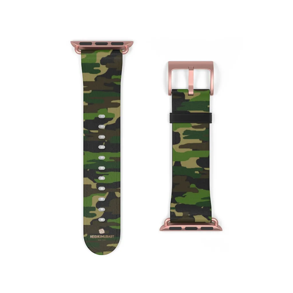 Dark Green Classic Camo Print 38mm/42mm Watch Band For Apple Watch- Made in USA