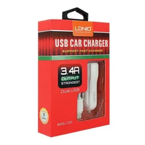 Dual USB Car Charger with Micro-usb Cable  C331 - 3.4a - White