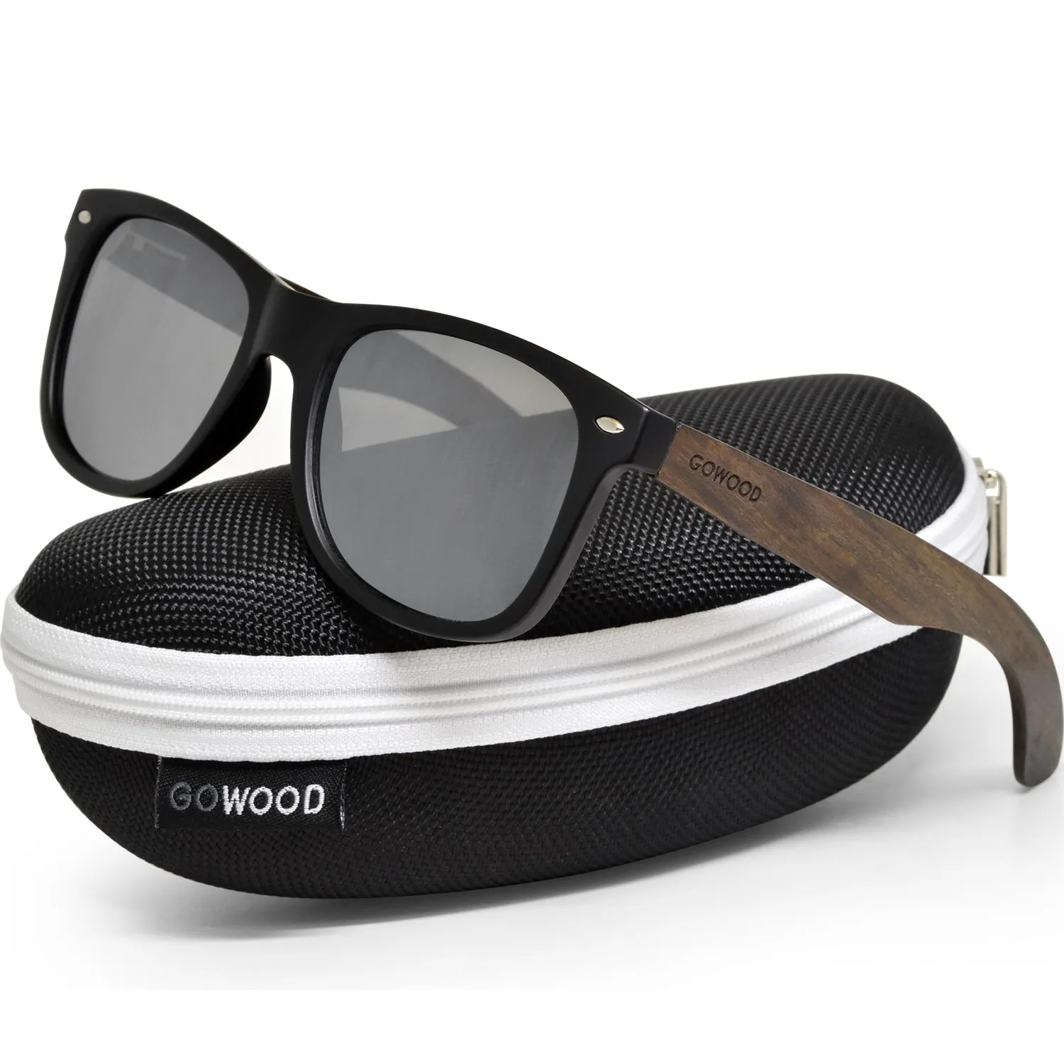 Ebony wood classic style sunglasses with silver mirrored polarized lenses with 100% money back guarantee