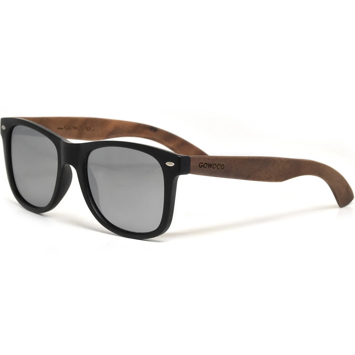 Ebony wood classic style sunglasses with silver mirrored polarized lenses with 100% money back guarantee