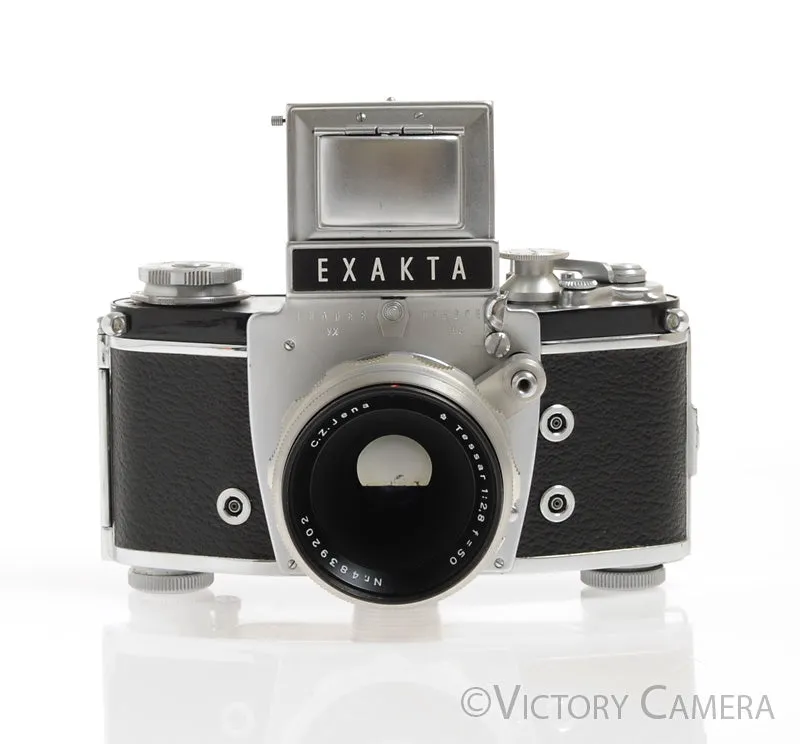 Exakta VX IIa USSR Occupied Chrome 35mm Camera w/ CZ Jena 50mm f2.8 Lens WLF