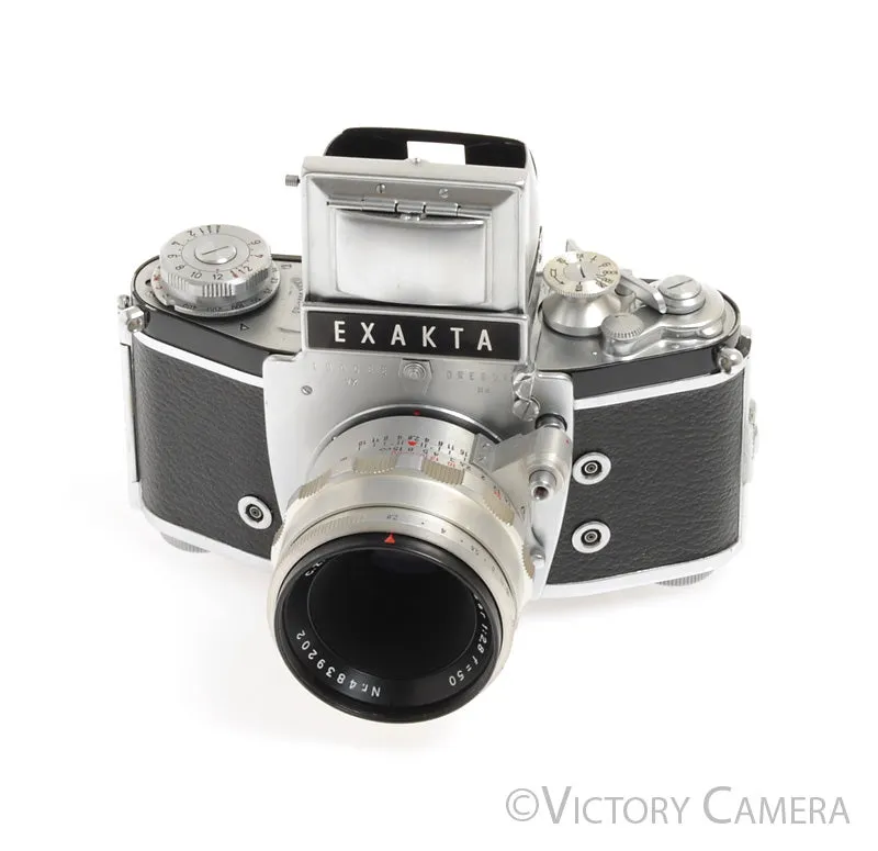 Exakta VX IIa USSR Occupied Chrome 35mm Camera w/ CZ Jena 50mm f2.8 Lens WLF