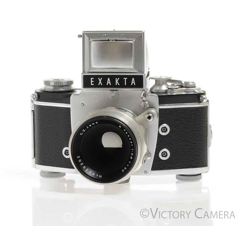 Exakta VX IIa USSR Occupied Chrome 35mm Camera w/ CZ Jena 50mm f2.8 Lens WLF