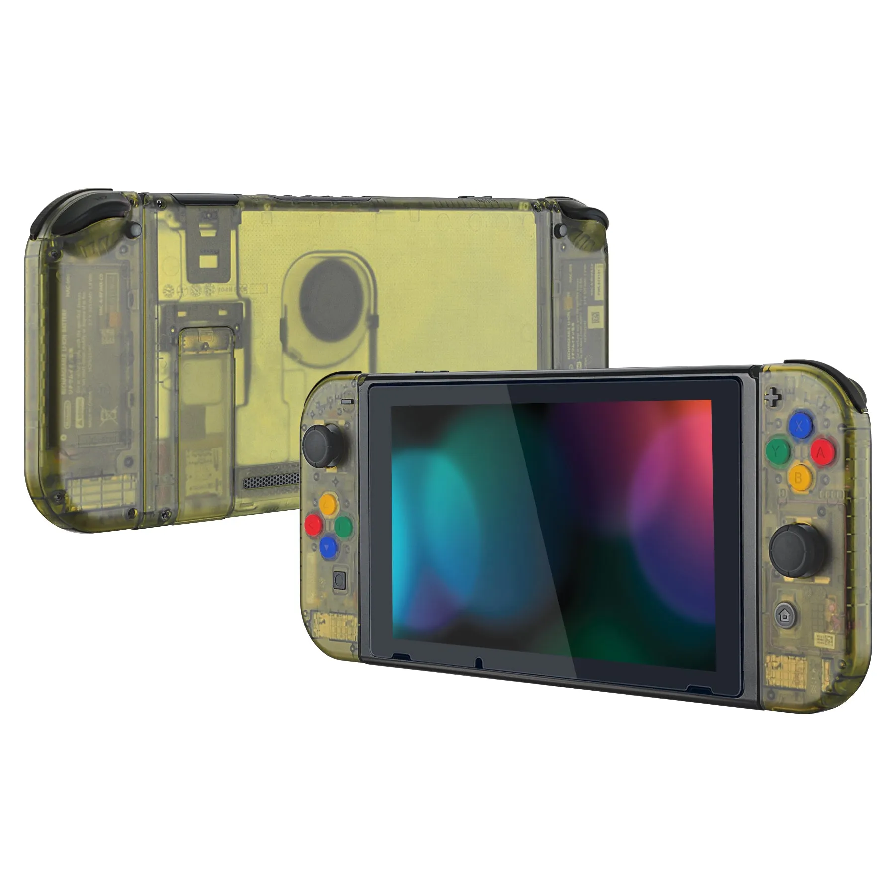 eXtremeRate Back Plate for NS Switch Console, NS Joycon Handheld Controller Housing with Colorful Buttons, DIY Replacement Shell for Nintendo Switch -Amber Yellow - QM509