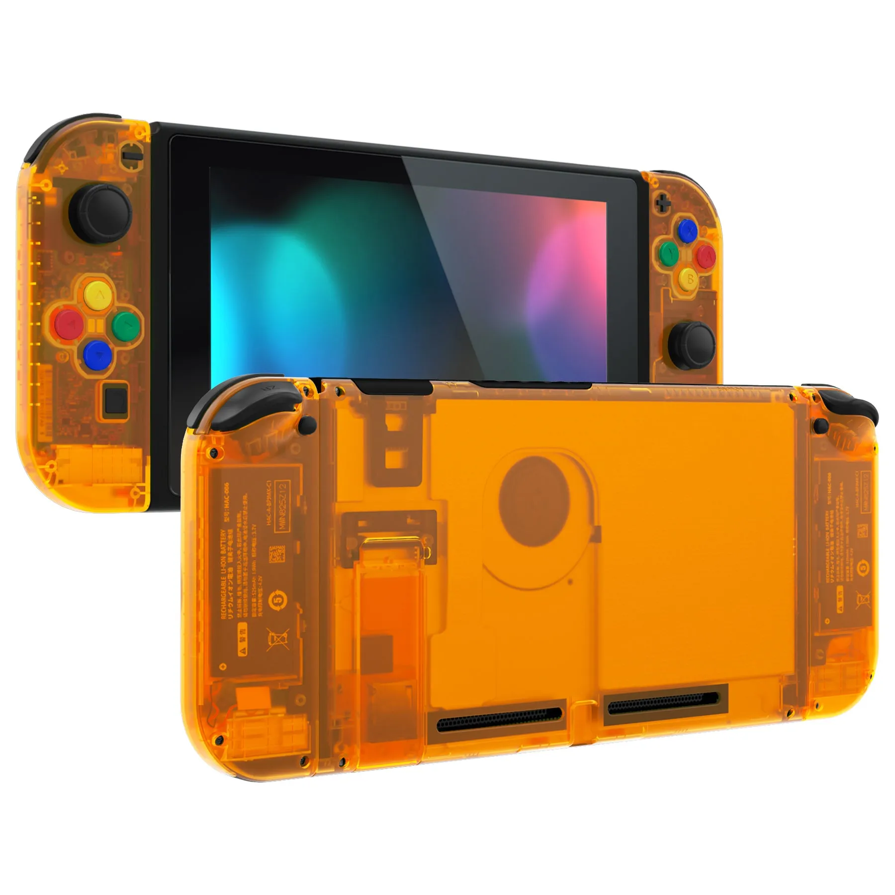 eXtremeRate Clear Orange Back Plate for NS Switch Console, NS Joycon Handheld Controller Housing with Full Set Buttons, DIY Replacement Shell for Nintendo Switch - QM515